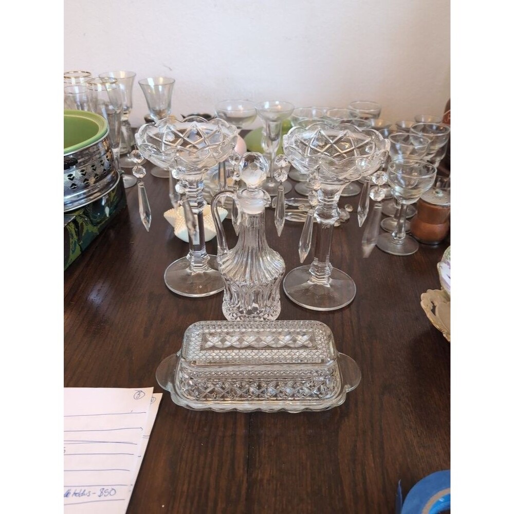 Set Of 4- Vintage Crystal Glassware W/ Decanter and Butter Dish